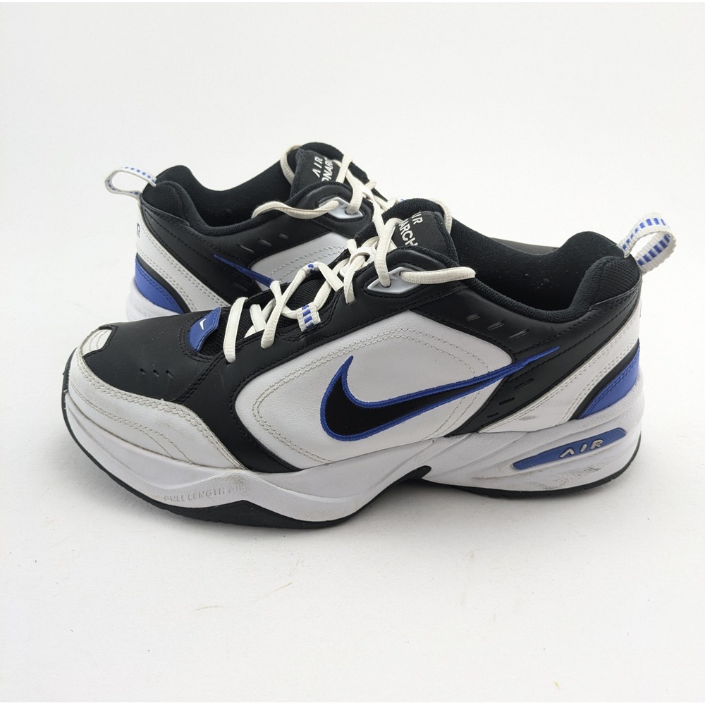 Mens Nike Air Monarch IV Black White Blue Walking Shoes 415445-002 Size 10.5